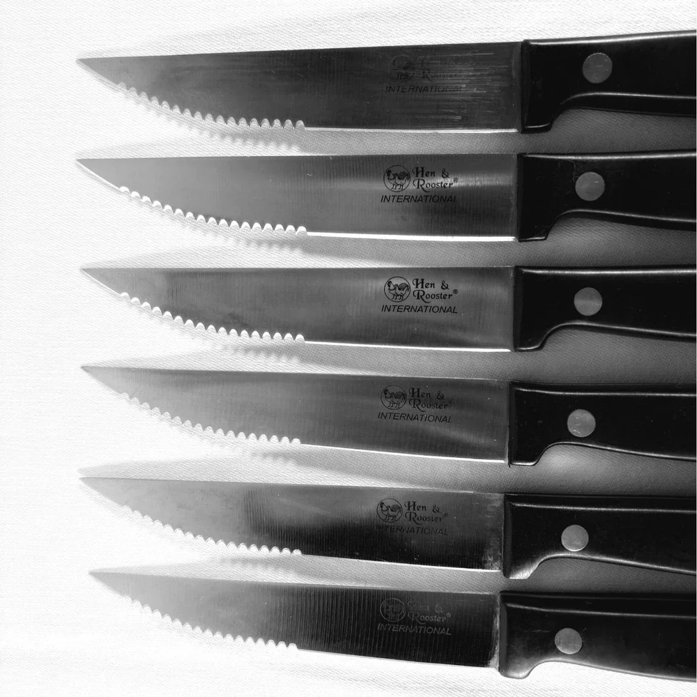 Hen & Rooster International Set of 6 Steak Knives Serrated Edge Riveted
